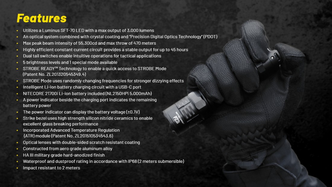 Nitecore Elemlámpa P23i (1x21700 tartozék) Luminus SFT-70 LED (3000 lumen)_31