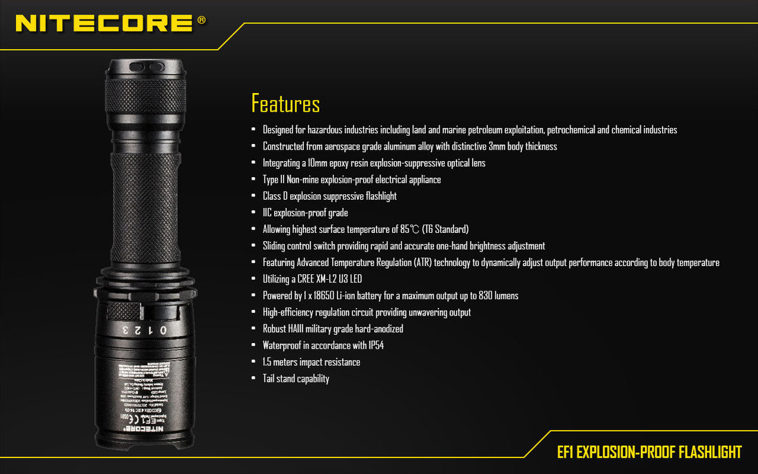 Nitecore Elemlámpa EF1 ATEX (1x18650) CREE XM-L2 U3 (830 lumen)