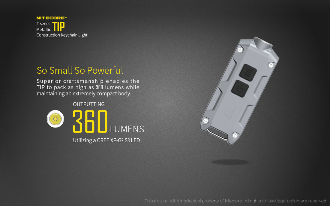 Nitecore Elemlámpa TIP CREE XP-G2 S3 Akkumulátoros (360 lumen)