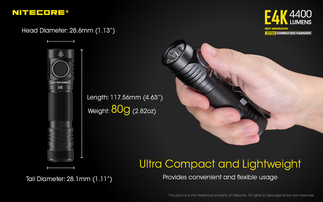 Nitecore Elemlámpa E4K (1x21700) 4xCREE XP-L2 V6 LED (4400 lumen)