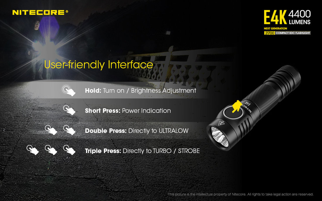 Nitecore Elemlámpa E4K (1x21700) 4xCREE XP-L2 V6 LED (4400 lumen)