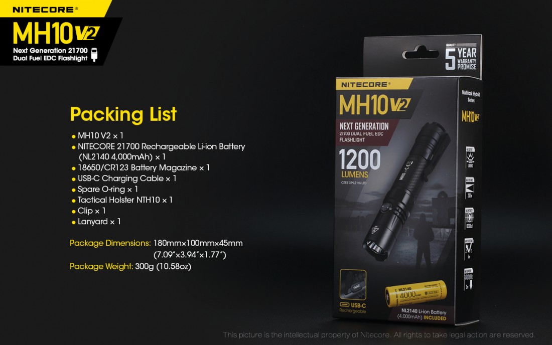 Nitecore Elemlámpa MH10V2 Akkumulátoros (tartozék) CREE XP-L2 V6 (1200 lumen)