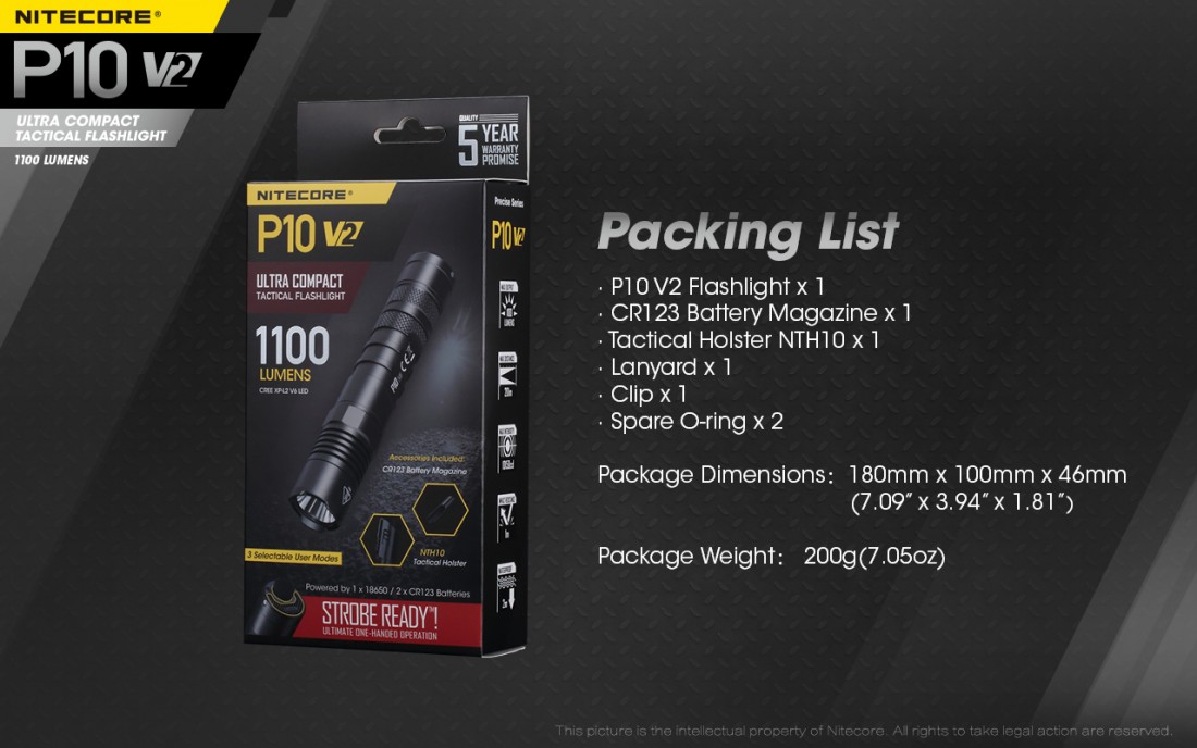 Nitecore Elemlámpa P10V2 (1x21700) CREE XP-L2 V6 (1100 lumen)
