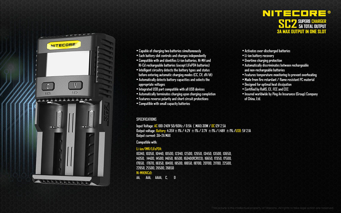 Nitecore Kellék Akkumulátor Töltő SC2