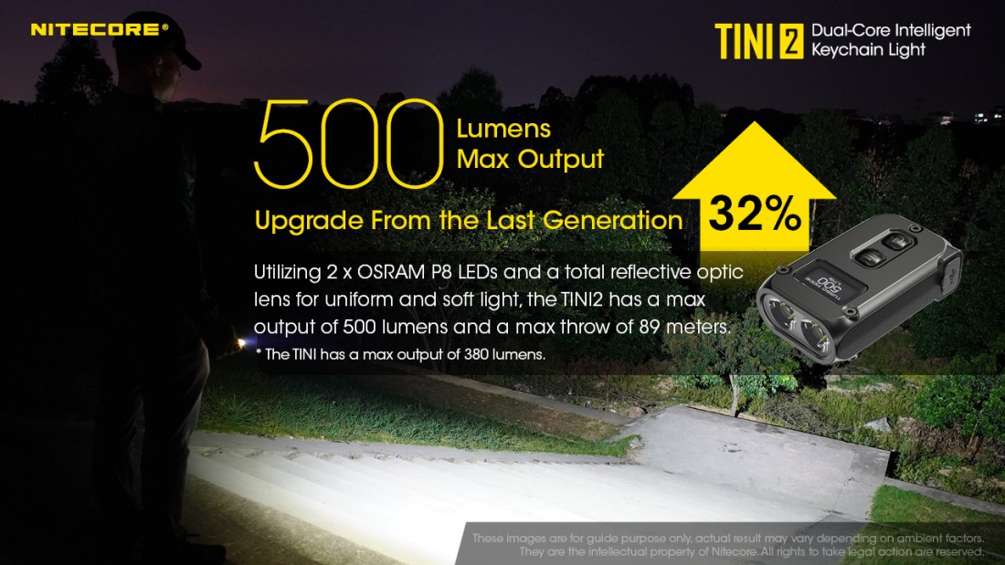 Nitecore Elemlámpa TINI 2 (akkumulátoros) OSRAM P8 (500 lumen) fekete