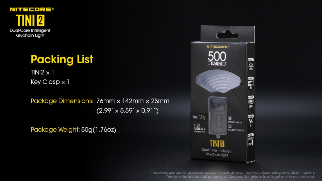 Nitecore Elemlámpa TINI 2 (akkumulátoros) OSRAM P8 (500 lumen) fekete