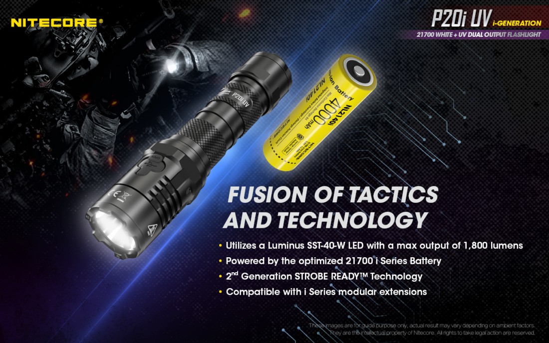 Nitecore Elemlámpa P20i UV (1 x 21700) Luminus SST-40-W (1800 lumen)