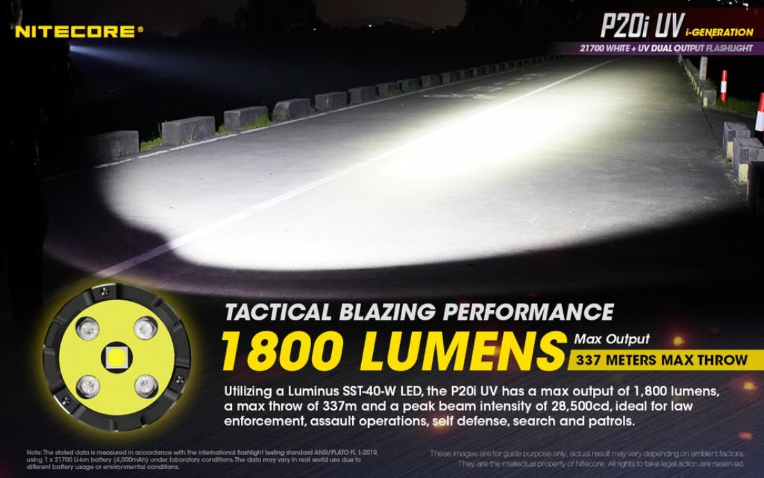 Nitecore Elemlámpa P20i UV (1 x 21700) Luminus SST-40-W (1800 lumen)