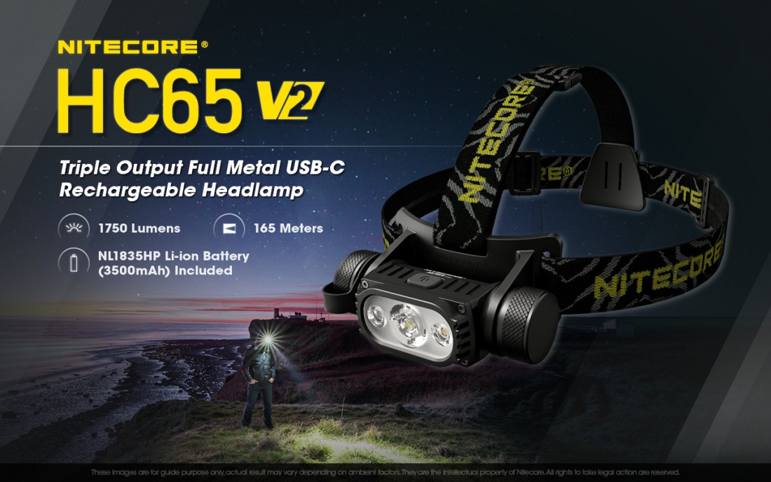 Nitecore Fejlámpa HC65V2 (18650 - tartozék) Luminus SST-40 (1750 lumen) + USB-C