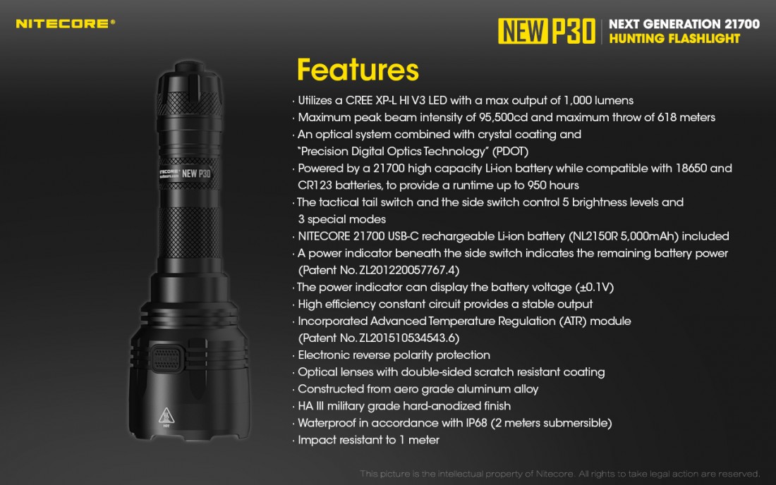 Nitecore Vadászlámpa Szett NEW P30 Economic (1x21700) CREE XP-L HI V3 (1000 lumen)